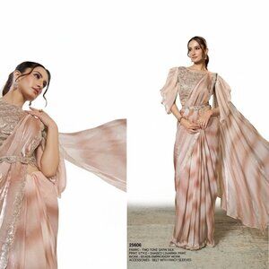 Exquisite Women's Shaded Lehariya Print Satin Silk Pink Saree Ethnic Wear